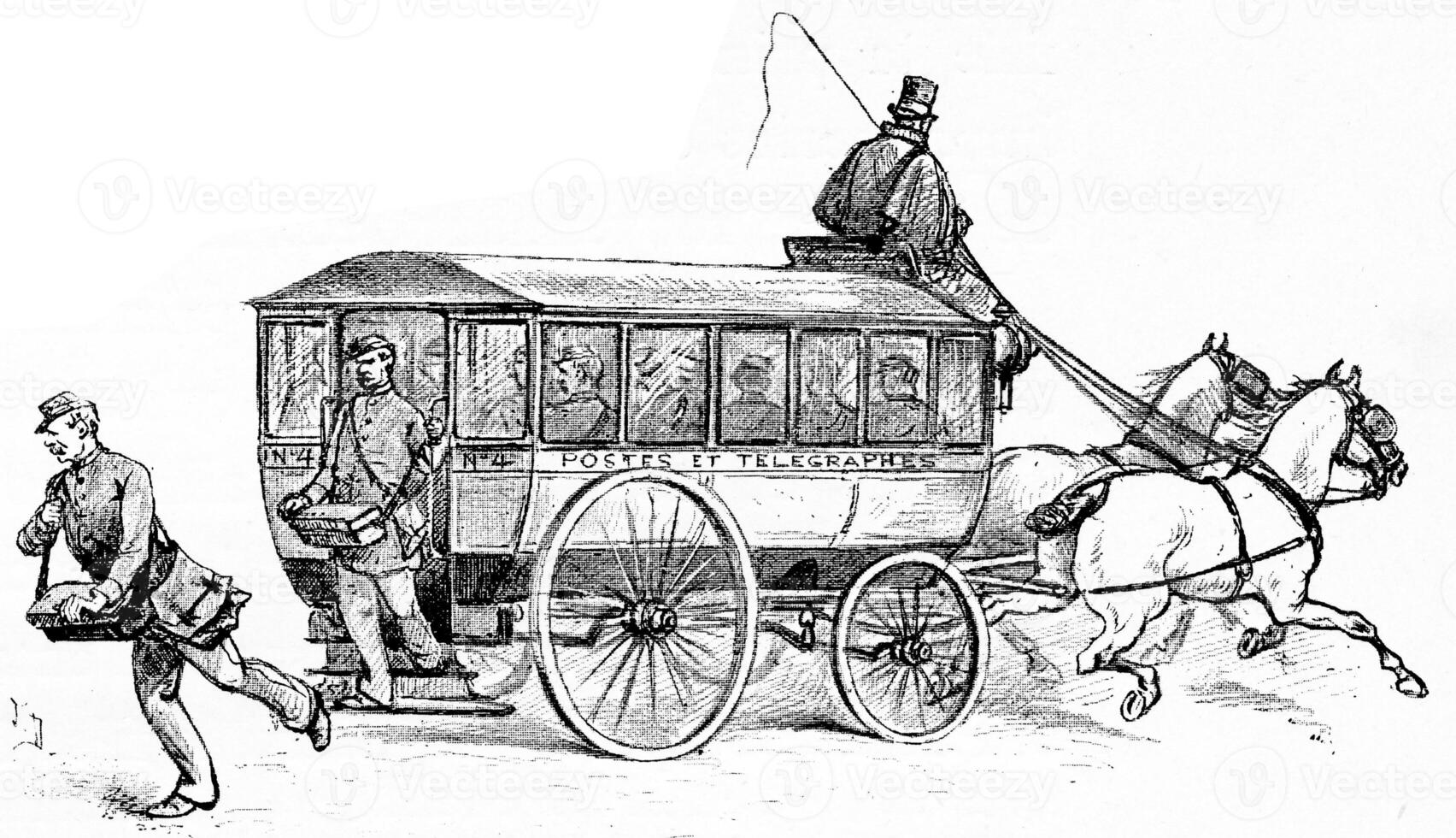 The omnibus factors, vintage engraving. photo