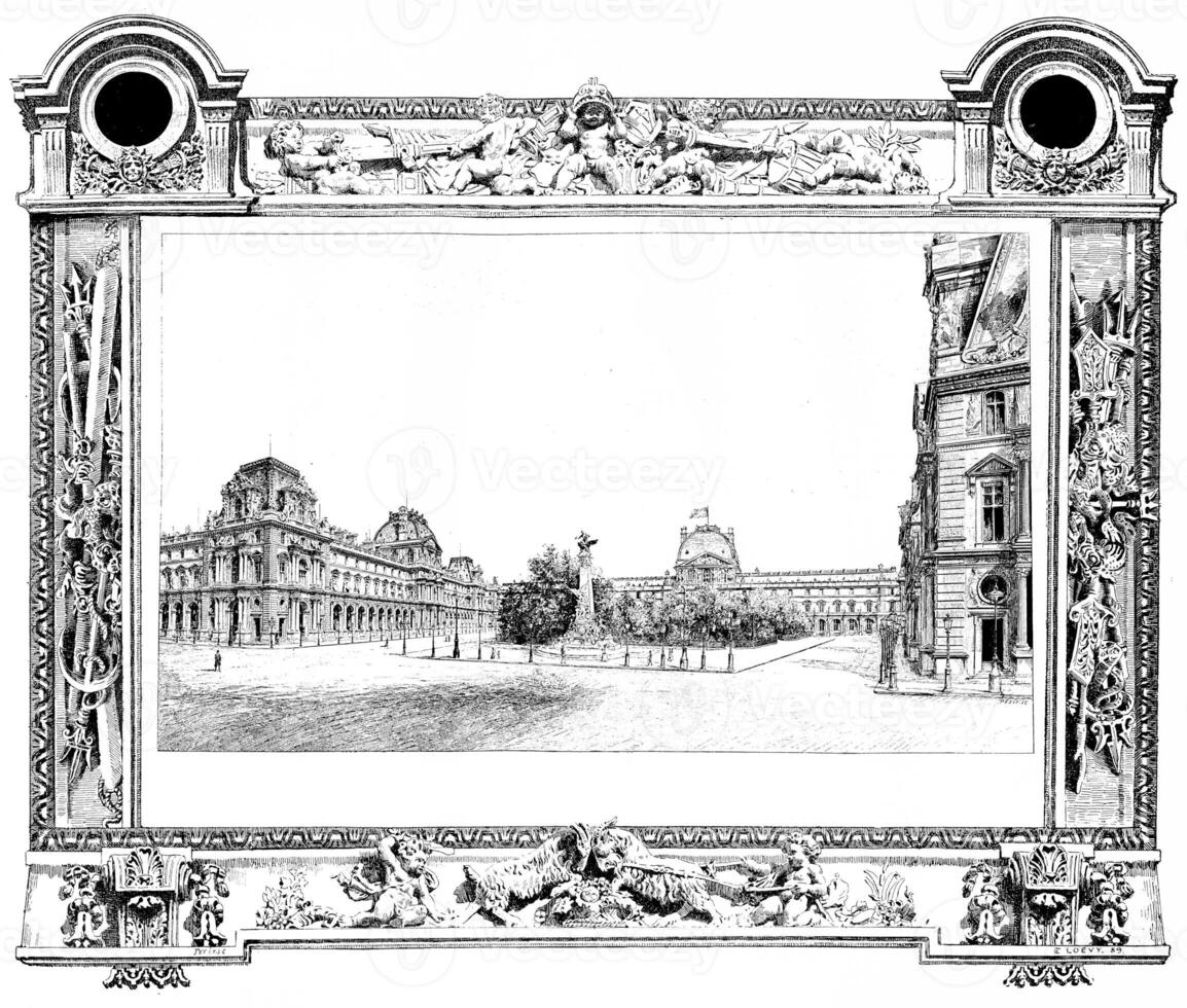 The Louvre seen from the Place du Carrousel, vintage engraving. photo