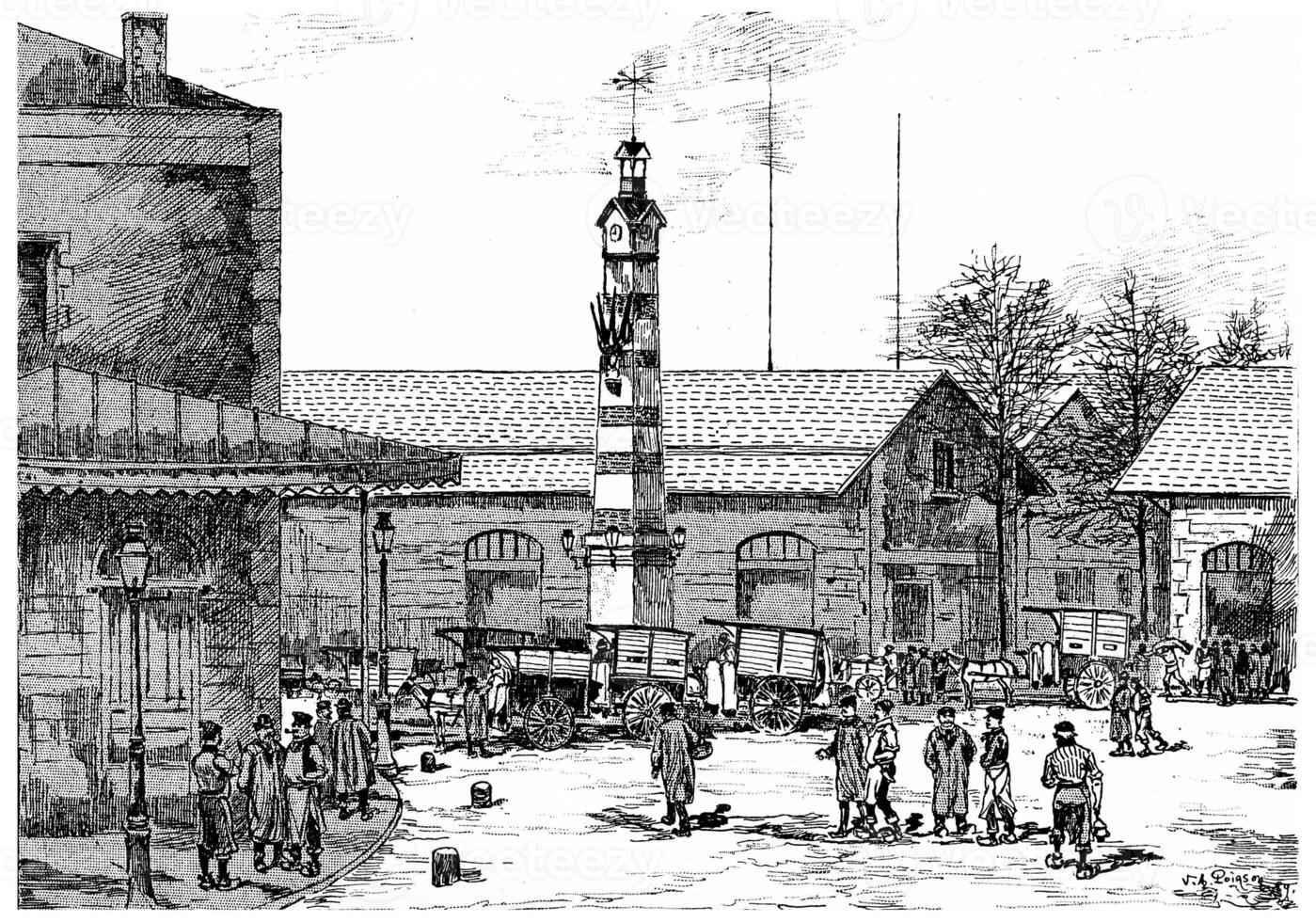 The general abattoirs of la Villette, vintage engraving. photo