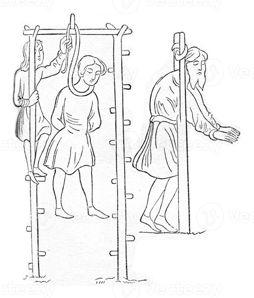 Gallows and pillory Saxon, vintage engraving. photo