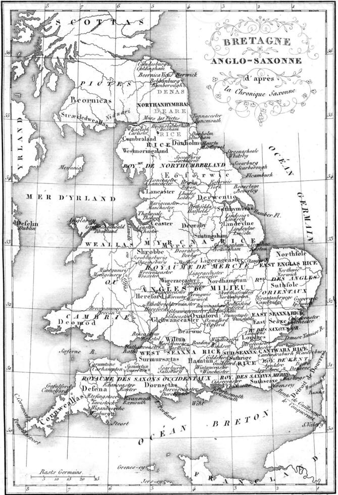 Britain Anglo-Saxon map, vintage engraving. photo