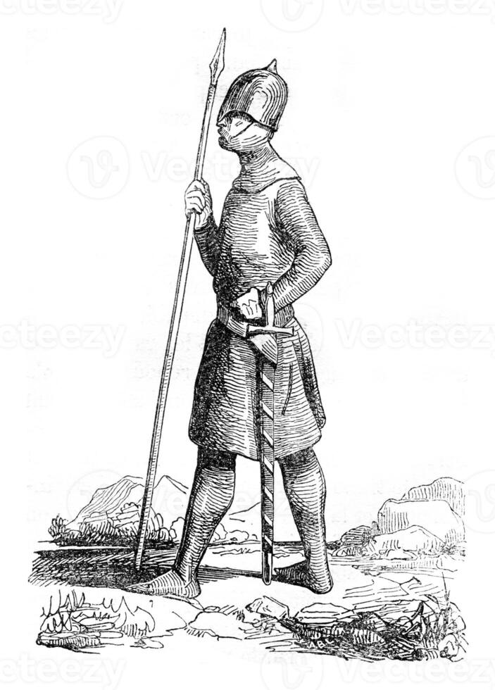 Danish warrior, vintage engraving. photo