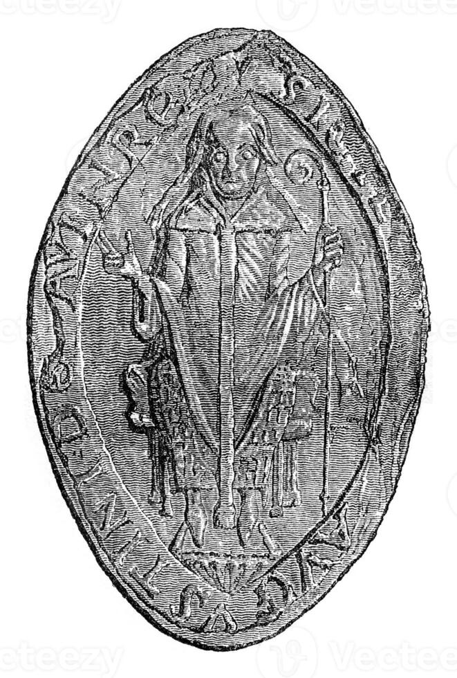 Seal of the abbot of the monastery of St. Augustine, vintage engraving. photo