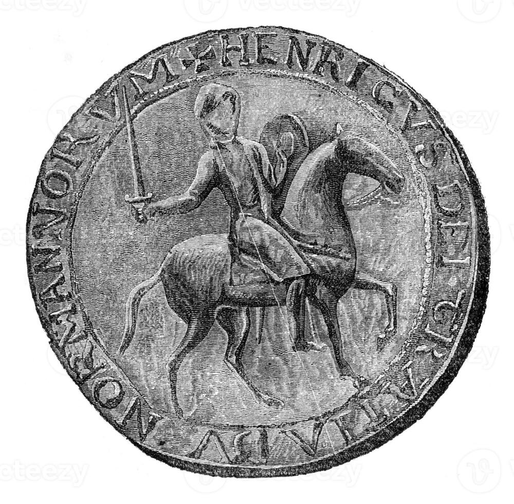 Seal and seal-cons Henry I, vintage engraving. photo