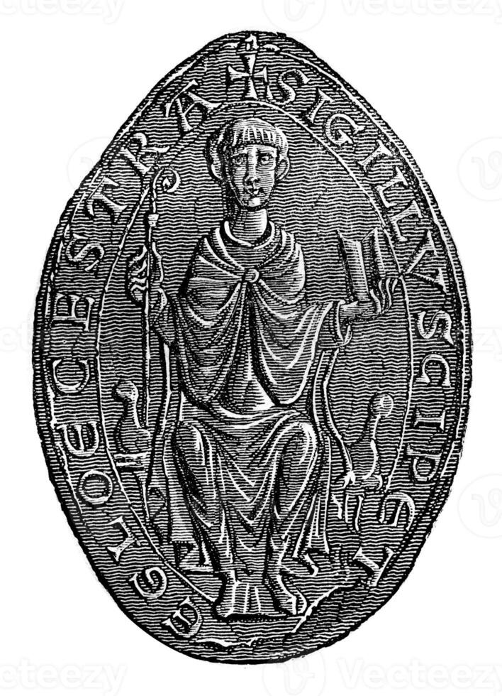 Seal of Gloucester Cathedral, vintage engraving. photo