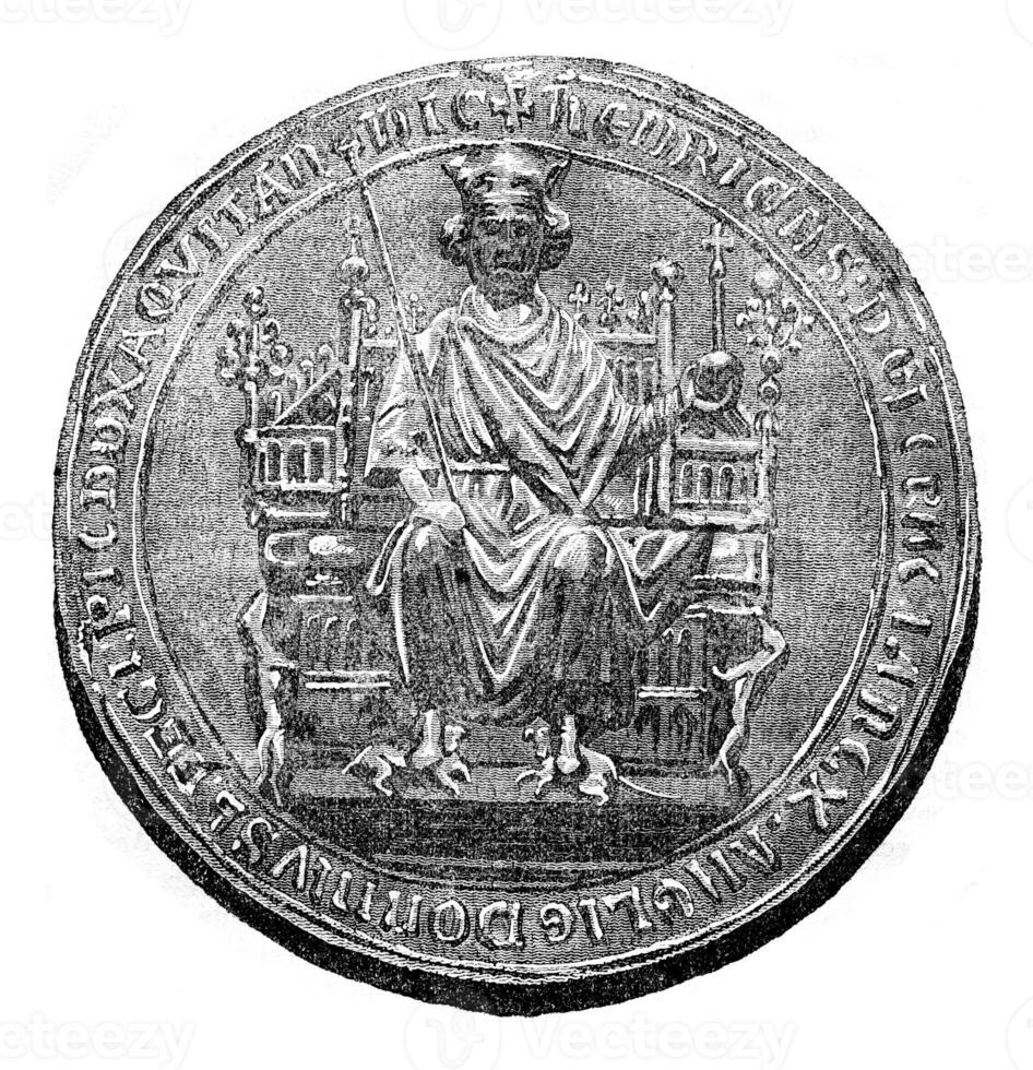 Seal of Henry III, vintage engraving. photo