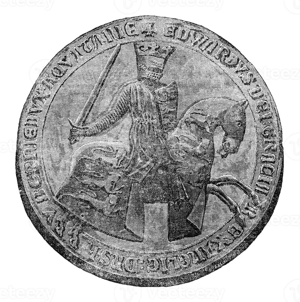 Against seal of Edward I, vintage engraving. photo
