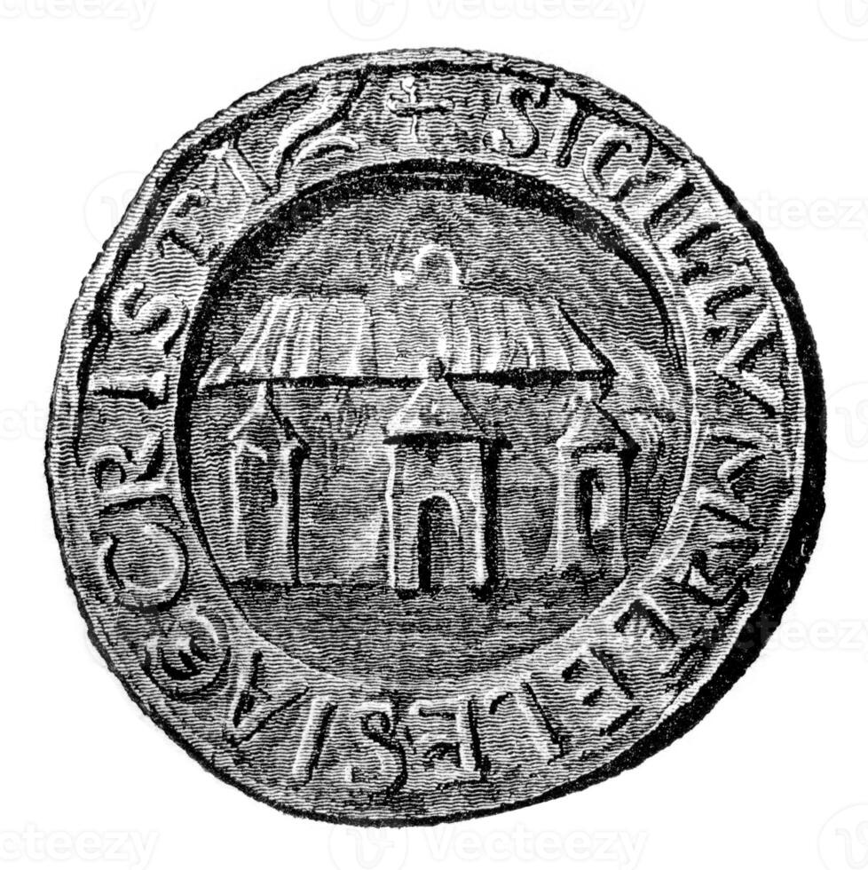 Seal of Canterbury Cathedral, vintage engraving. photo