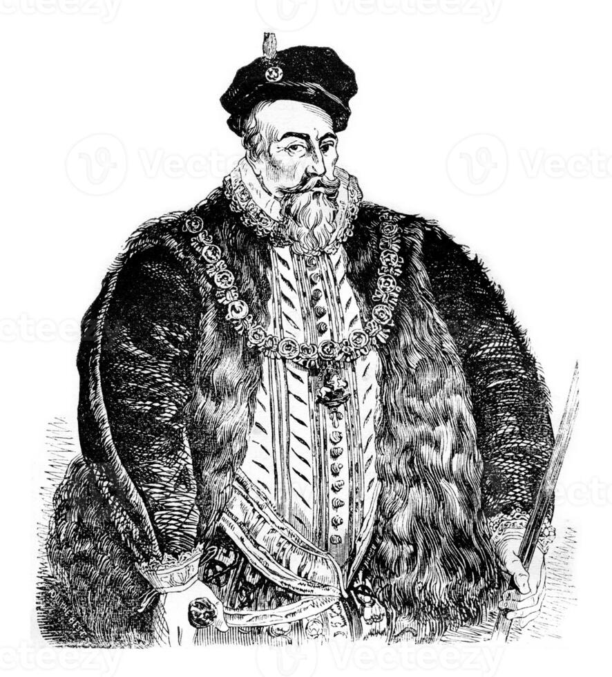 Portrait of Leicester, from the original in the possession of the Marquess of Salisbury, is Hatfield, vintage engraving. photo