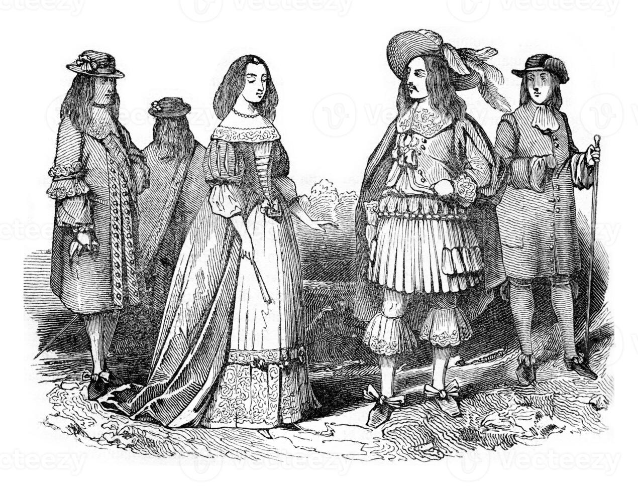 King Charles II and Queen, vintage engraving. photo