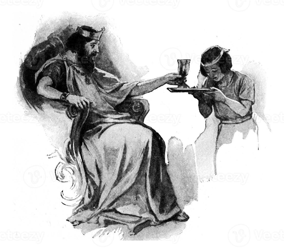 In olden times certain royal cups, vintage engraving. photo