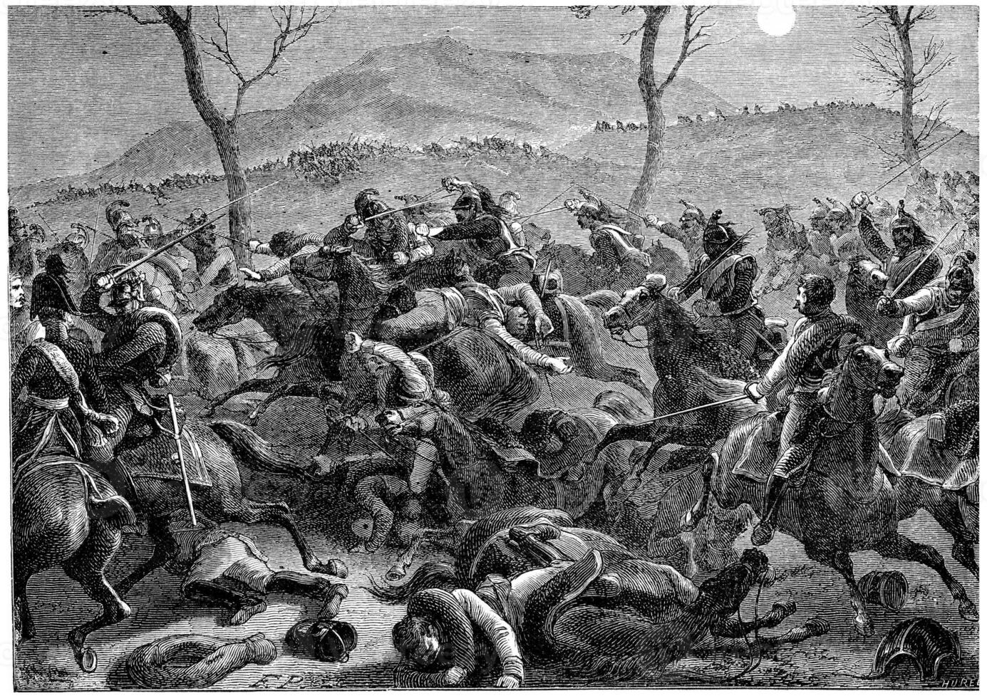 Battle of Eckmuhl, vintage engraving. photo