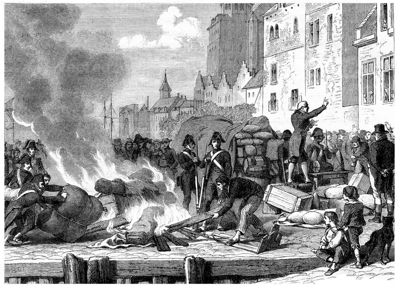 English goods sold or burned, vintage engraving. photo