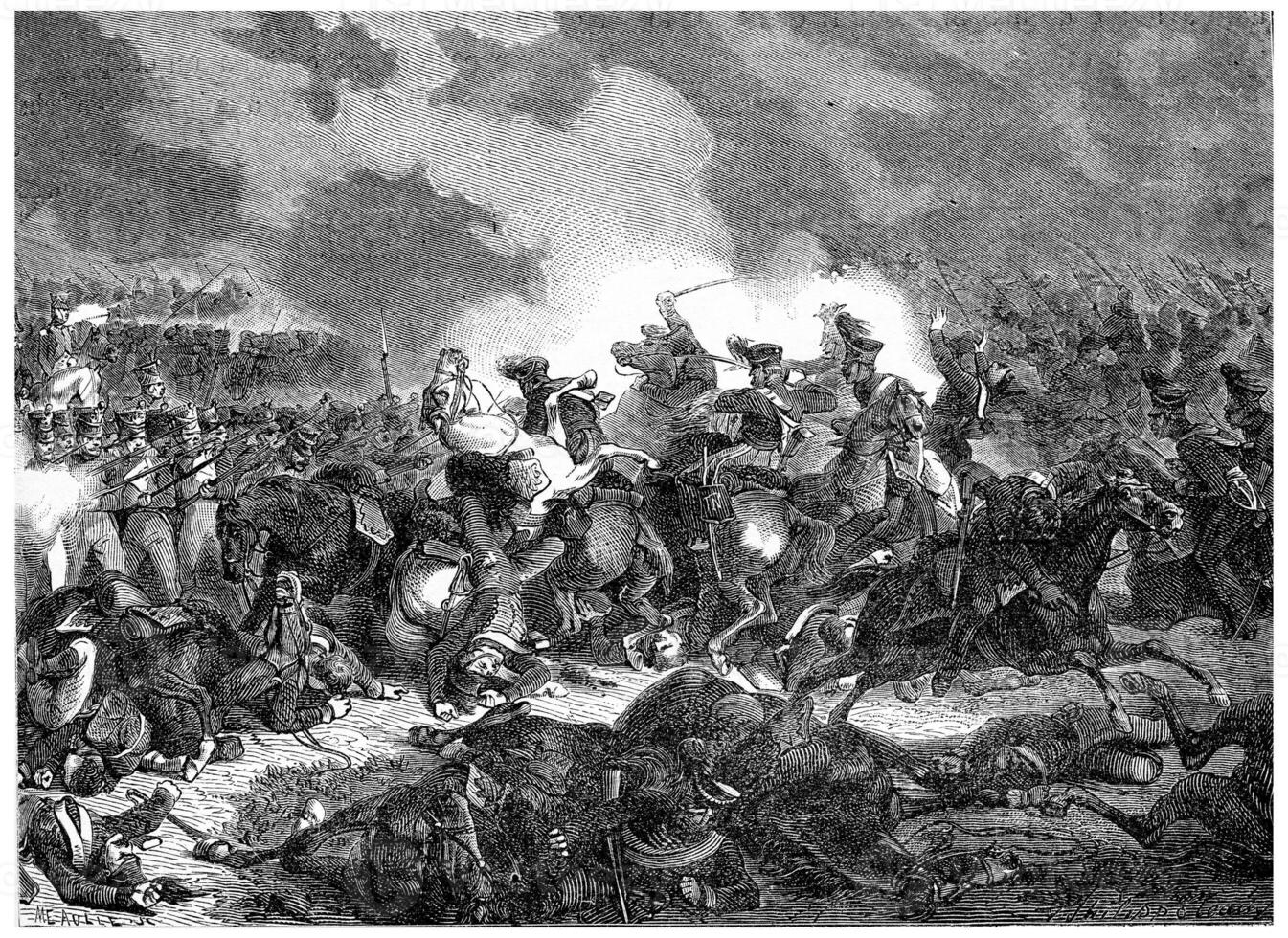 Battle of Bautzen, vintage engraving. photo