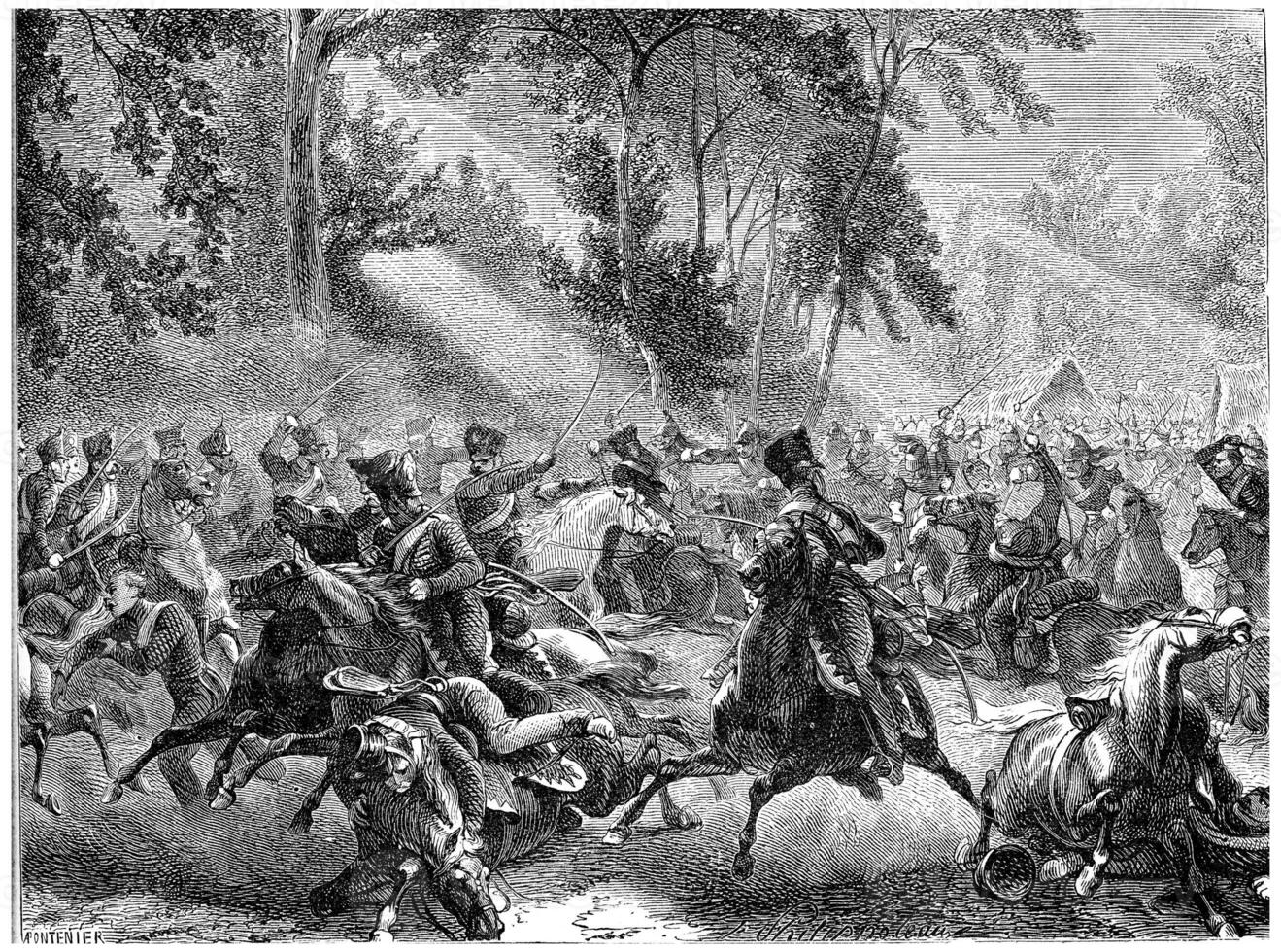 Fight Rocquencourt, vintage engraving. photo