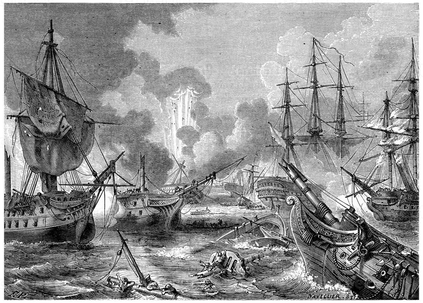 Battle of Navarino, vintage engraving. photo