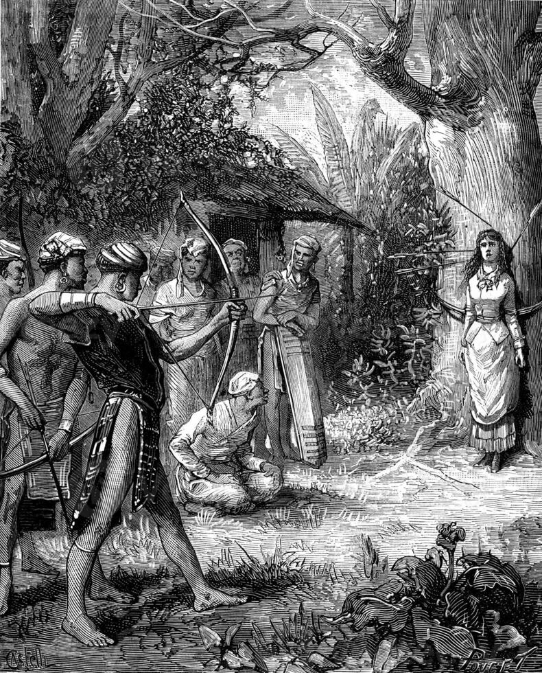 The dramas of India. A barbaric game, vintage engraving. photo