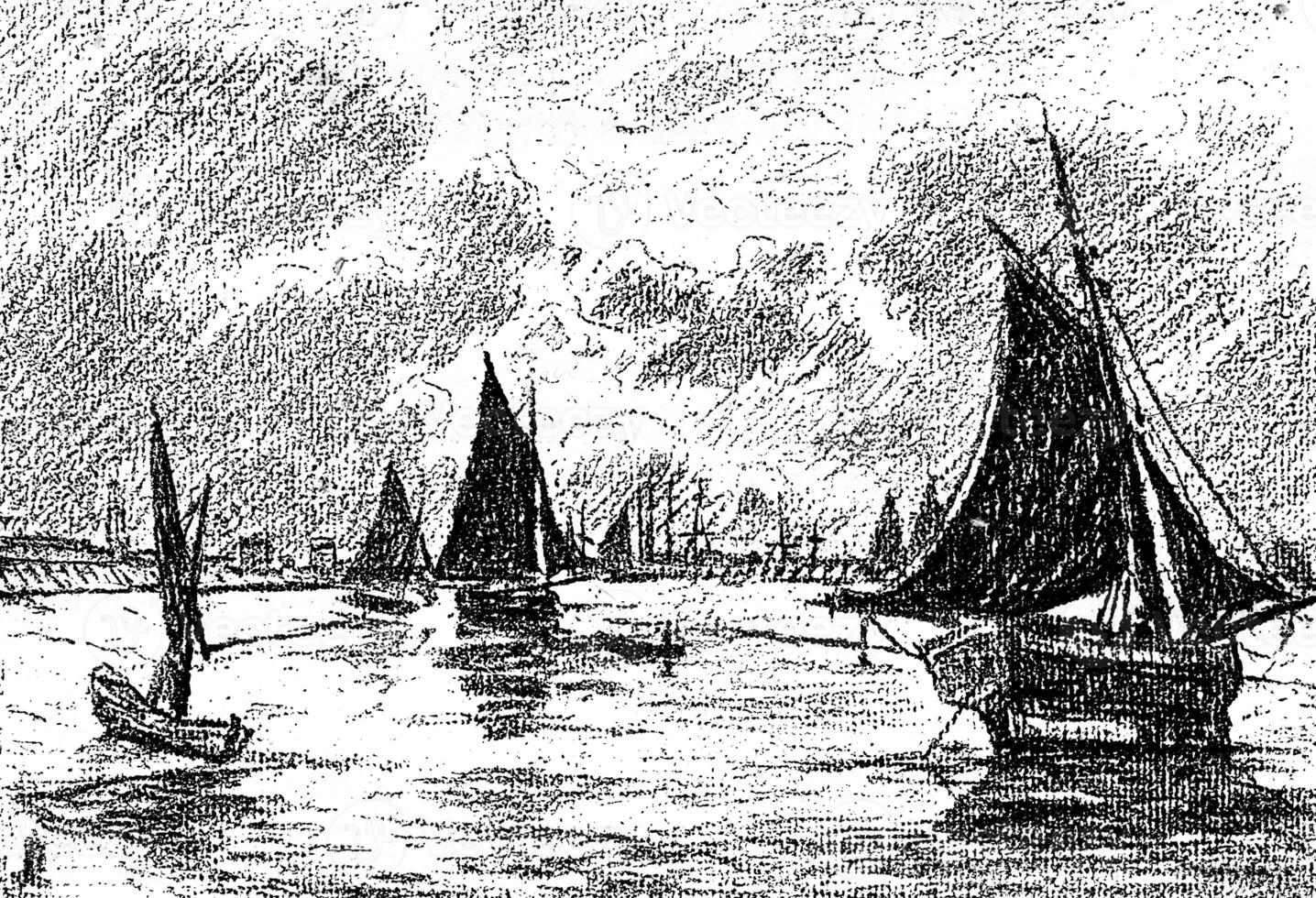 The night in the harbor, after the table of Mr. Bellet Posat, vintage engraving. photo