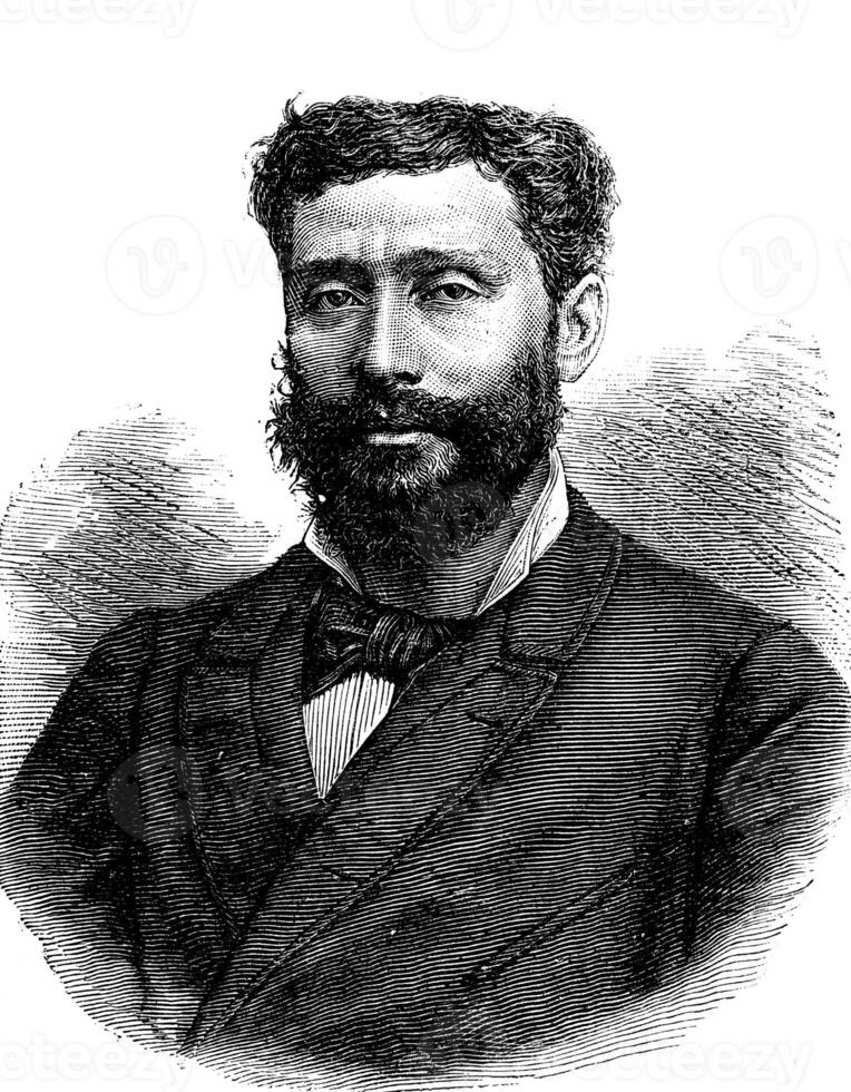 Portrait of Louis Boussenard, vintage engraving. photo