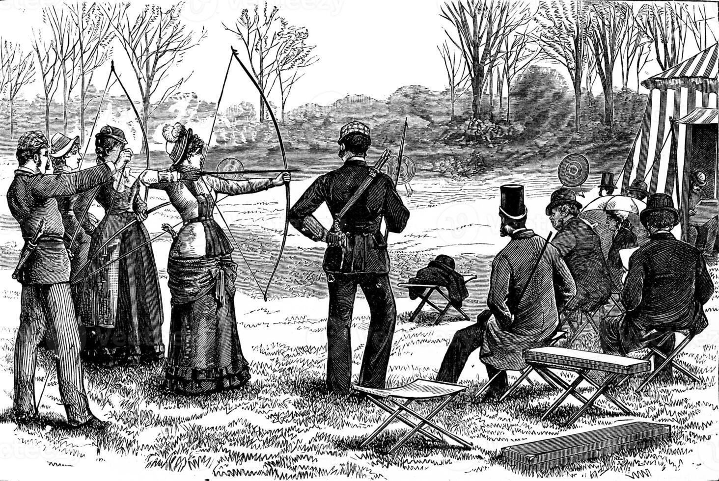 American sports. The game of the arc, vintage engraving. photo