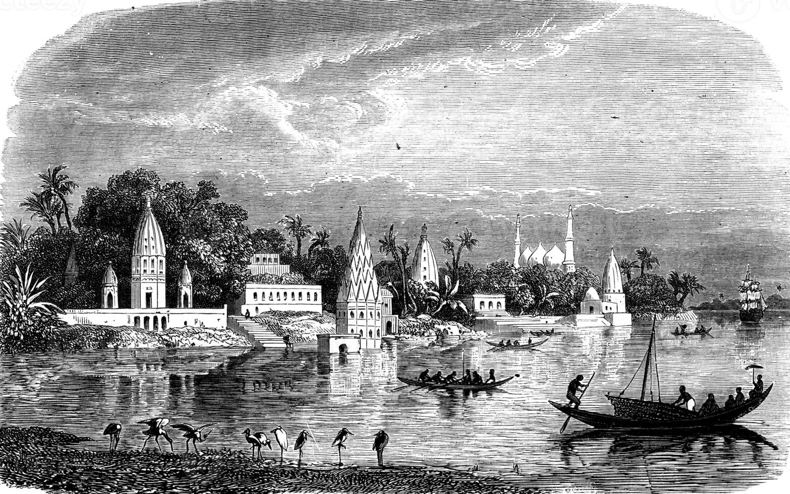 View of Benares, vintage engraving. photo