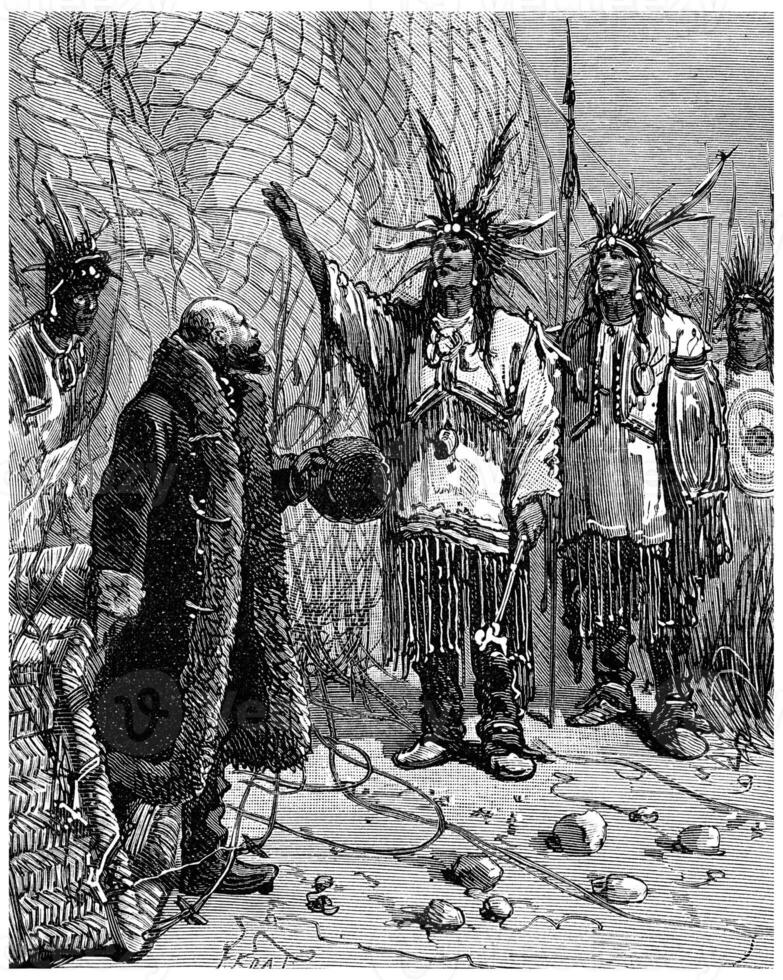 The Indian came forward and said My brother is a great leader, vintage engraving. photo