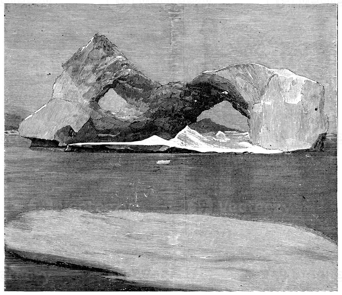 Ice-shaped arches in Smith Sound, vintage engraving. photo