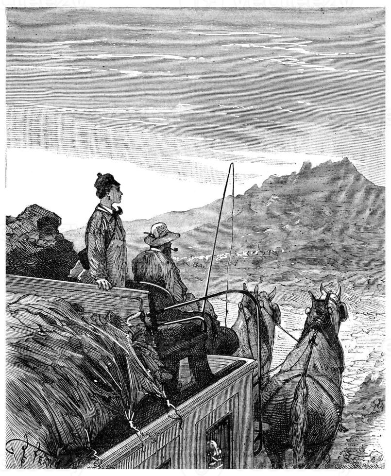 The Tour de France a small Parisian. Vein I do the Tour de France, vintage engraving. photo