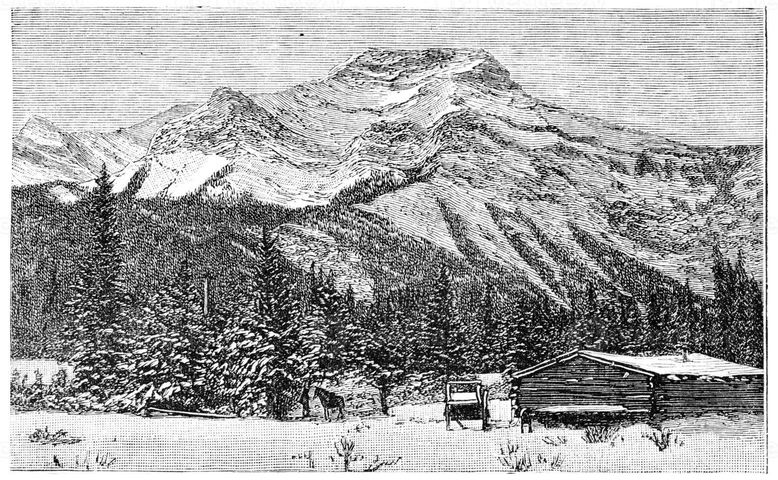 The Rocky Mountains, vintage engraving. photo