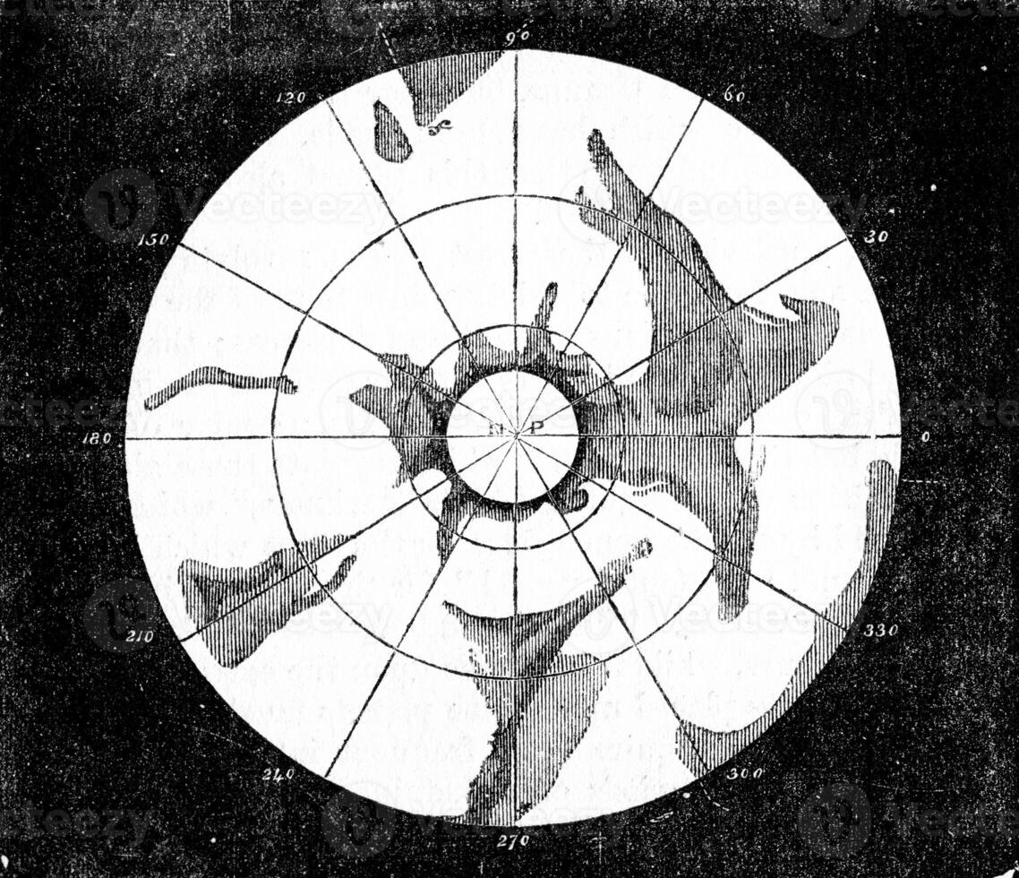 Sketch of the outlines of continents, oceans and polar regions of the northern hemisphere of the planet Mars. photo