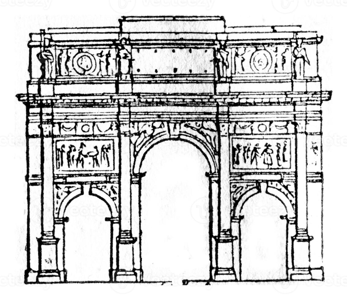 Arc du Carrousel, vintage engraving. photo