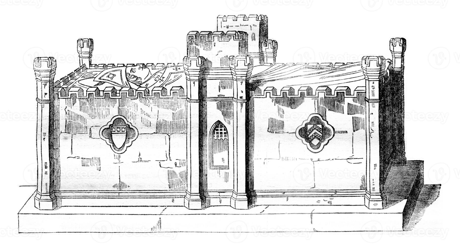 Tomb of the archbishop Philip of Heinsberg, in Saint Materne chapel, cathedral of Cologne, vintage engraving. photo