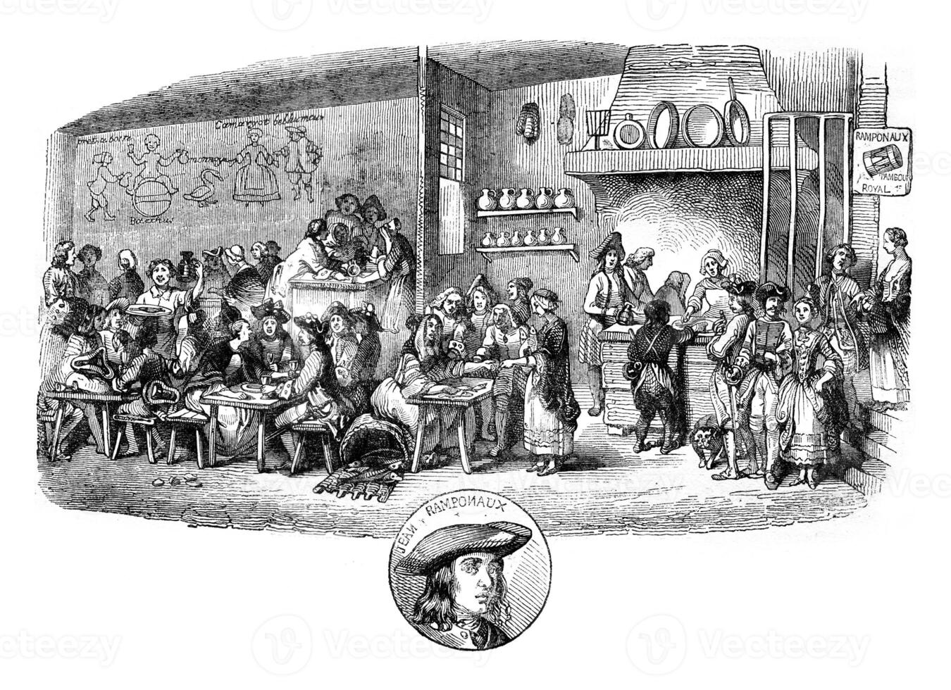 The Cabaret Ramponneau, vintage engraving. photo