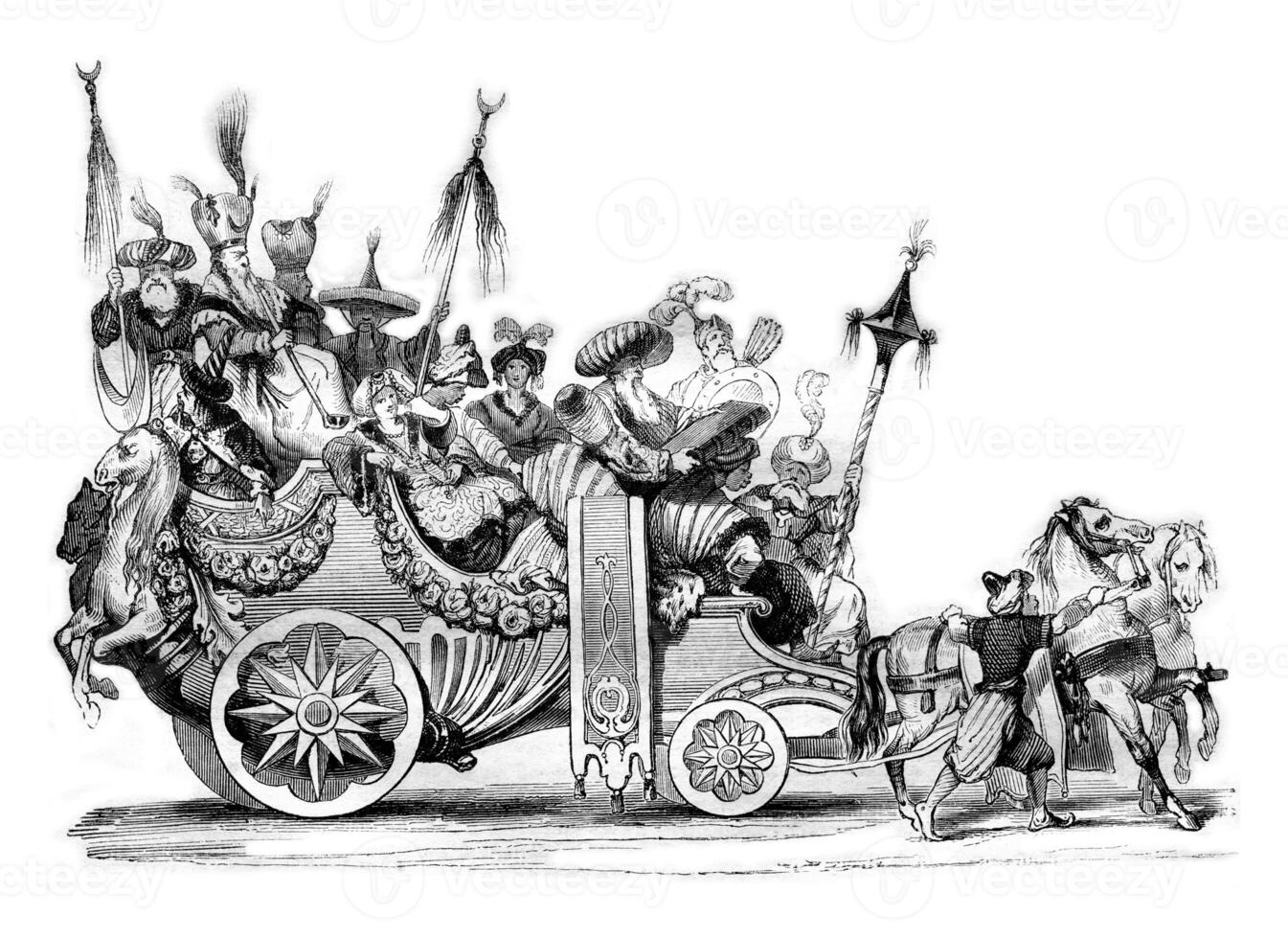 Masquerade invented by French artists in Rome in 1748, vintage engraving. photo