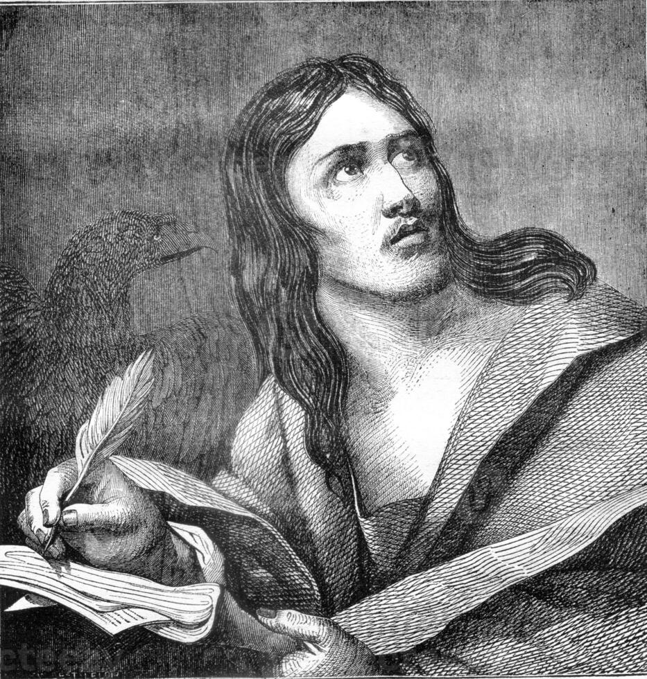 Saint John, by Caravaggio, vintage engraving. photo