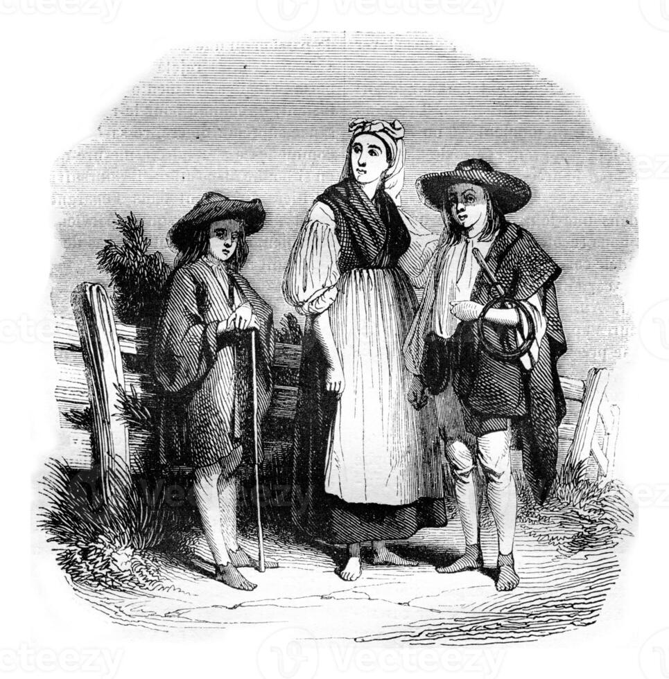 Hungarian costumes Trent China count, vintage engraving. photo