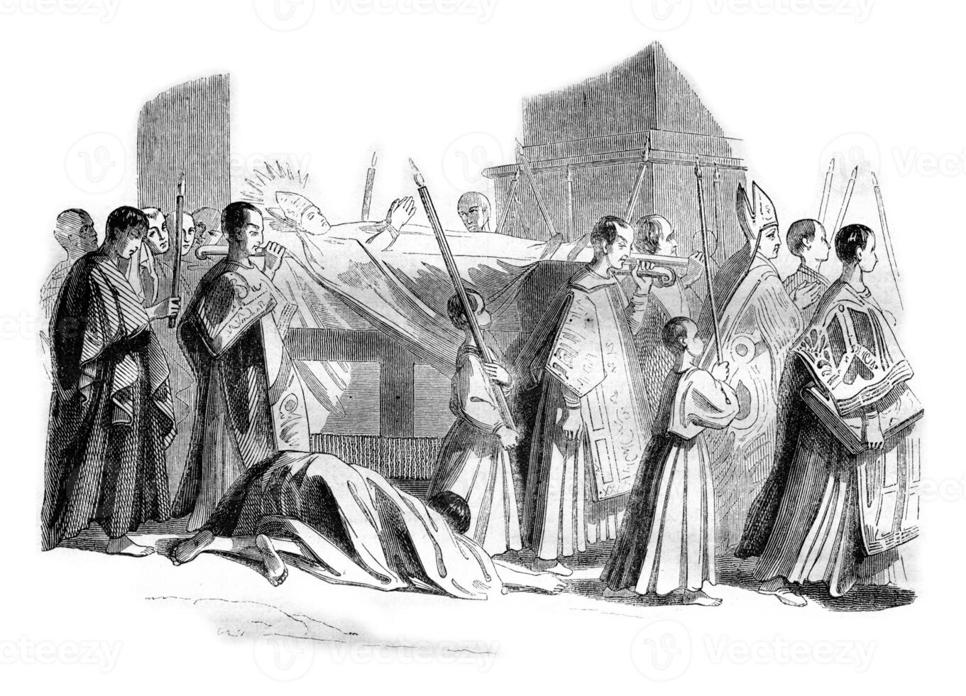 Museum of Nantes, Italian School, Convoy funeral of a bishop, vintage engraving. photo