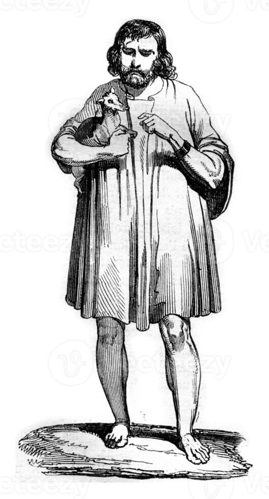 The sagum, Gallic peasant, vintage engraving. photo