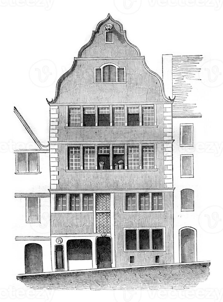 House or is not Beethoven, Bonn, vintage engraving. photo