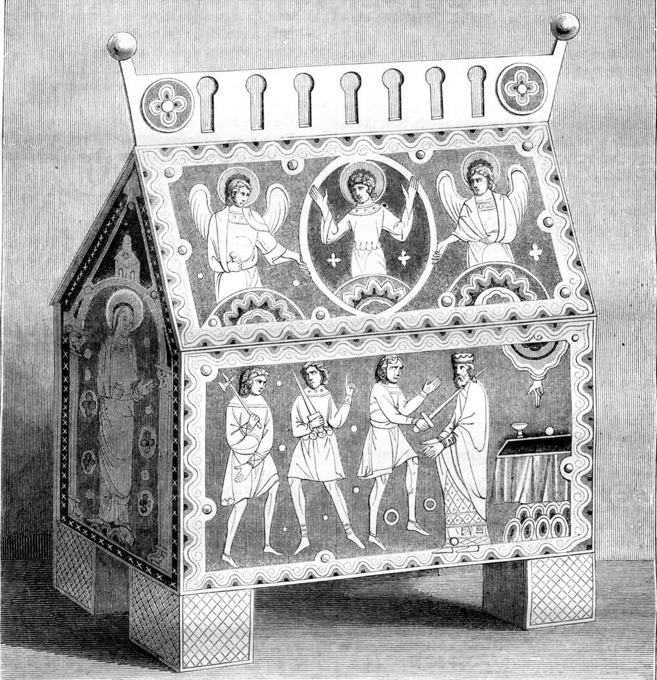 Byzantine style, Drawing a hunting enamelled, of after the original monument, vintage engraving. photo