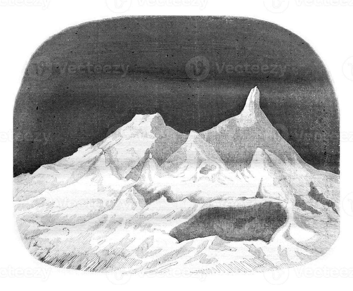 Mountains in the moon, vintage engraving. photo