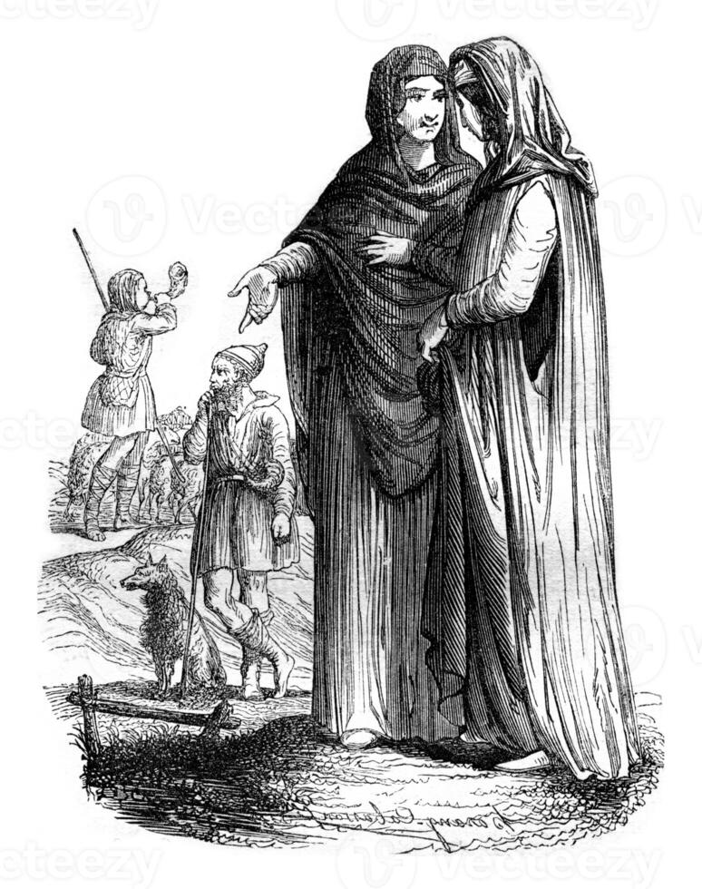 Wives and Shepherds under Charles the Bald, vintage engraving. photo