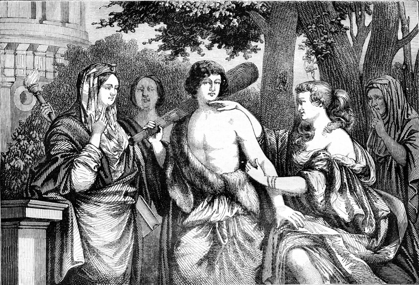 Louvre Museum, Hercules between Vice and Virtue, vintage engraving. photo
