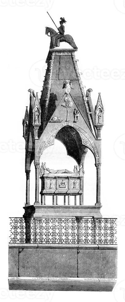 Can tomb of the scala, church St. Mary of the scala, a Verona, vintage engraving. photo