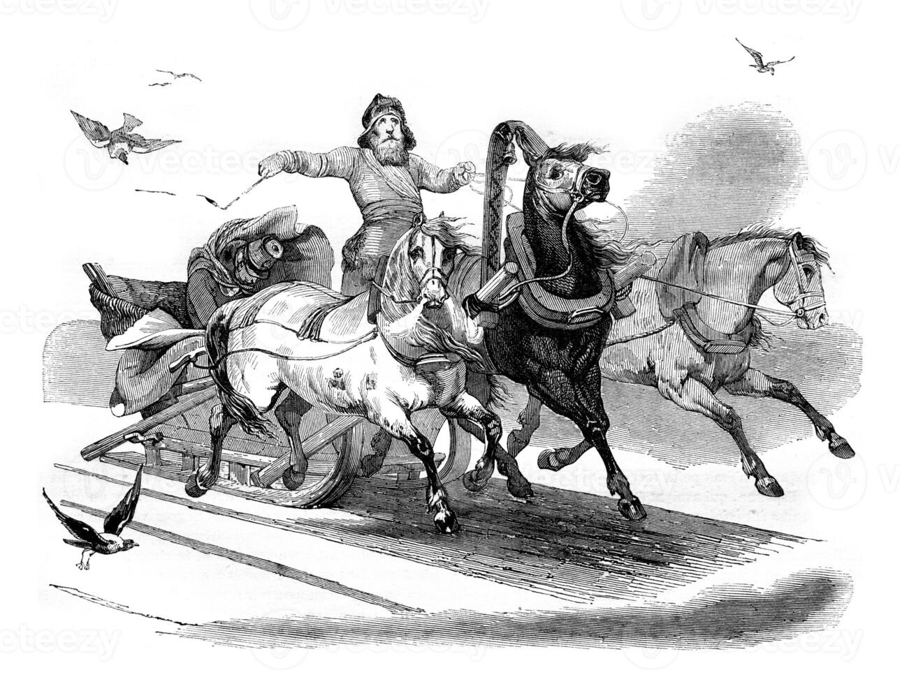 A Russian sled by horace vernet, vintage engraving. photo