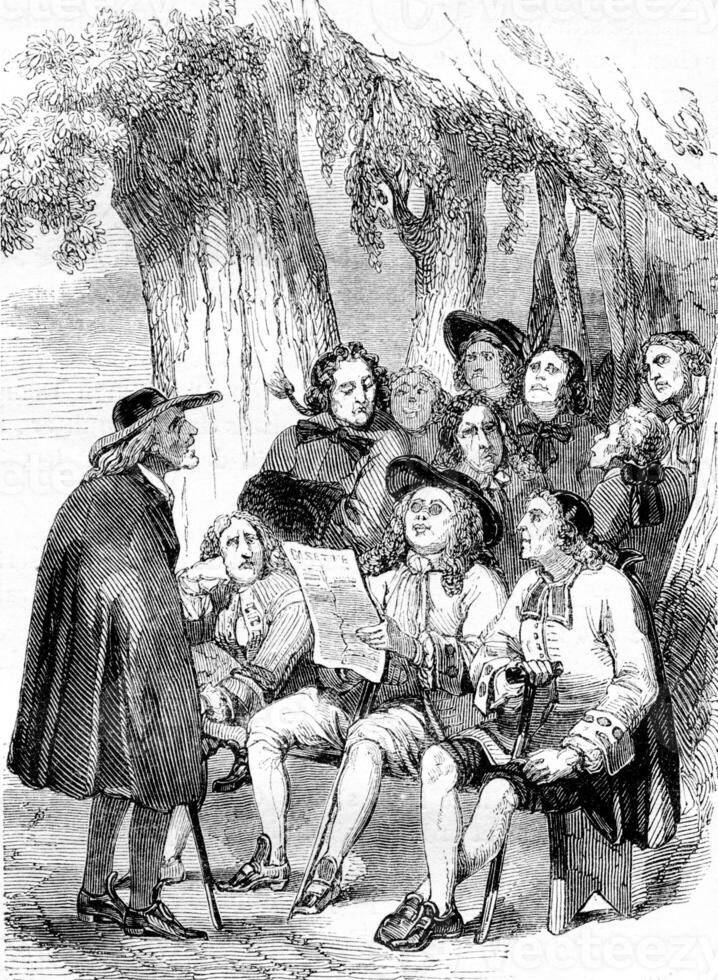 The Novelists under the tree Krakow, Caricature of the eighteenth century, vintage engraving photo