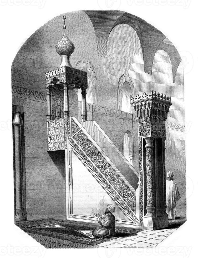 Pulpit preaching from the mosque Barkouk in Cairo, vintage engraving. photo