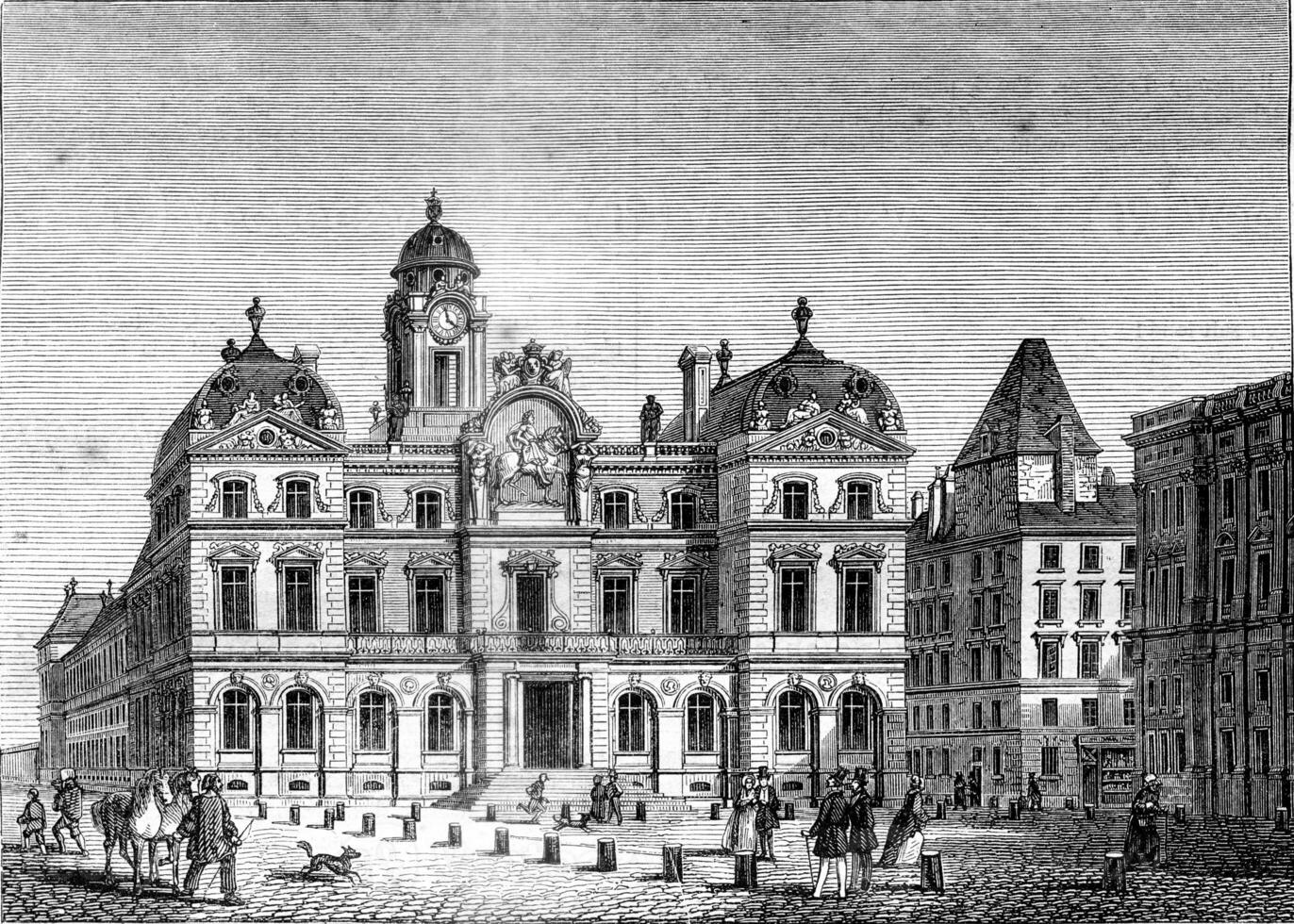 City Hall of Lyon, vintage engraving. photo