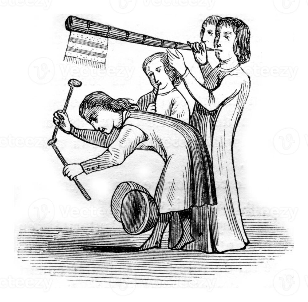 Musicians of the King, vintage engraving. photo