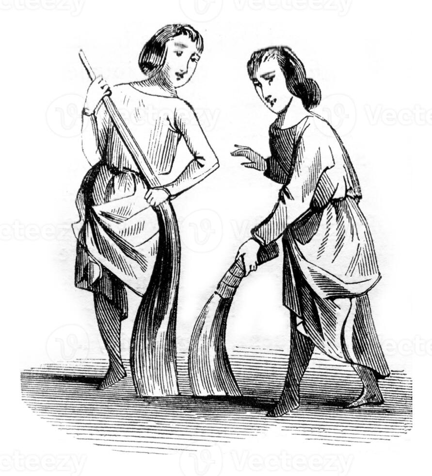 Sweepers, vintage engraving. photo
